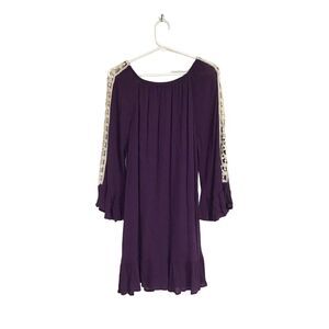 Indigo Soul Purple Crochet‎ Sleeved Dress Women's Size Large